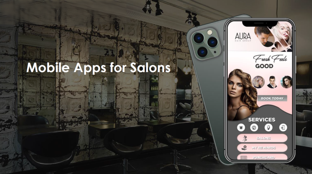 Visual of a beauty salon app interface showcasing client engagement features.